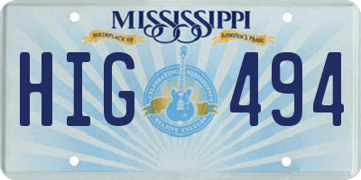 MS license plate HIG494