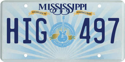 MS license plate HIG497