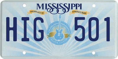 MS license plate HIG501