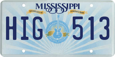MS license plate HIG513