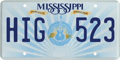 MS license plate HIG523