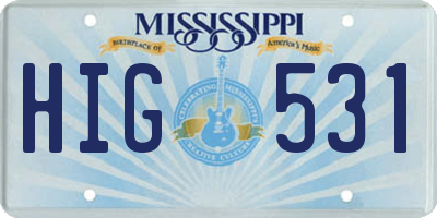 MS license plate HIG531