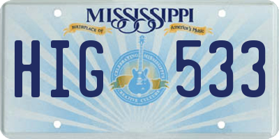 MS license plate HIG533