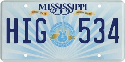 MS license plate HIG534