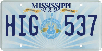 MS license plate HIG537