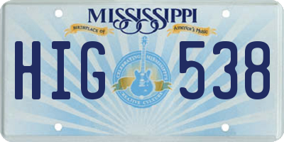 MS license plate HIG538
