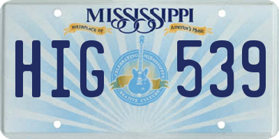 MS license plate HIG539