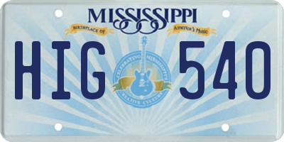 MS license plate HIG540