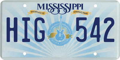 MS license plate HIG542
