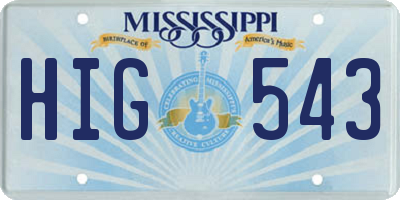MS license plate HIG543