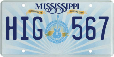 MS license plate HIG567