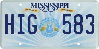 MS license plate HIG583