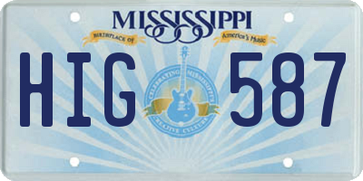 MS license plate HIG587
