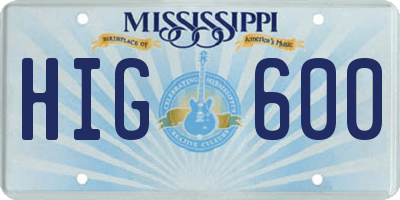 MS license plate HIG600
