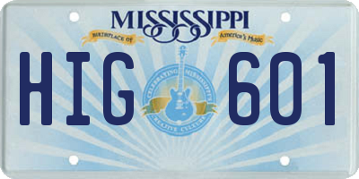 MS license plate HIG601