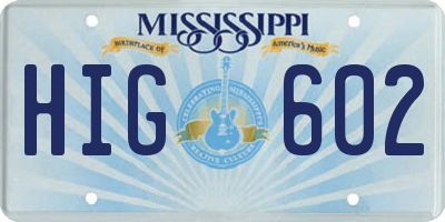 MS license plate HIG602