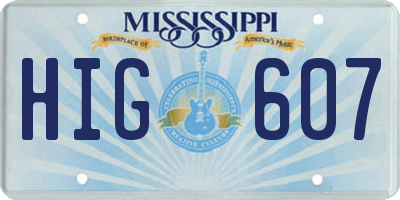 MS license plate HIG607