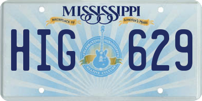 MS license plate HIG629