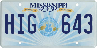 MS license plate HIG643