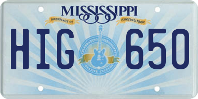 MS license plate HIG650