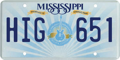 MS license plate HIG651