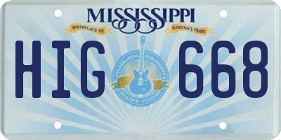 MS license plate HIG668