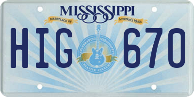 MS license plate HIG670