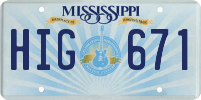 MS license plate HIG671