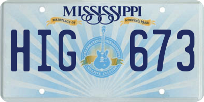 MS license plate HIG673