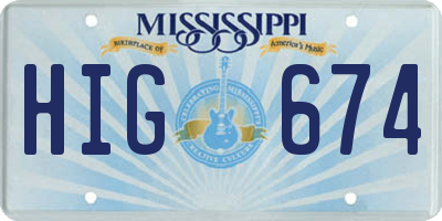 MS license plate HIG674
