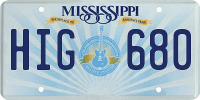 MS license plate HIG680