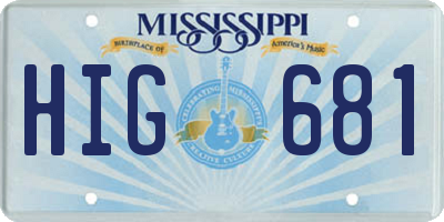 MS license plate HIG681