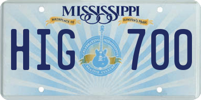 MS license plate HIG700
