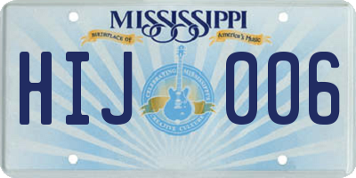 MS license plate HIJ006
