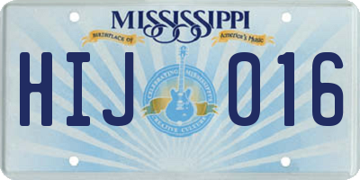MS license plate HIJ016