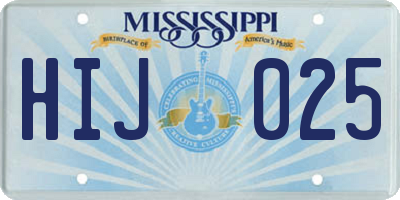 MS license plate HIJ025