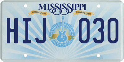 MS license plate HIJ030