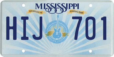 MS license plate HIJ701