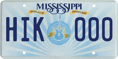 MS license plate HIK000