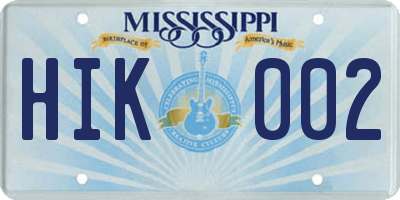 MS license plate HIK002