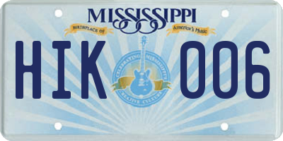 MS license plate HIK006