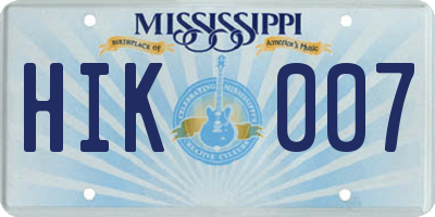 MS license plate HIK007