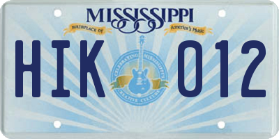 MS license plate HIK012