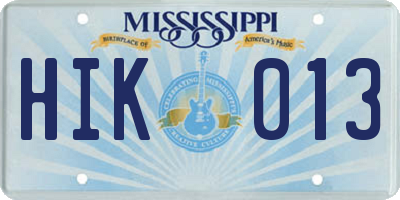 MS license plate HIK013