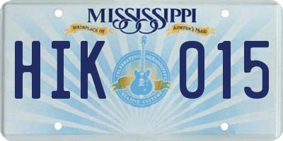 MS license plate HIK015