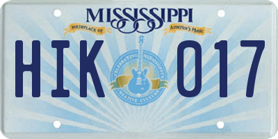 MS license plate HIK017
