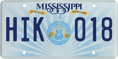 MS license plate HIK018