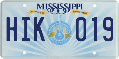 MS license plate HIK019