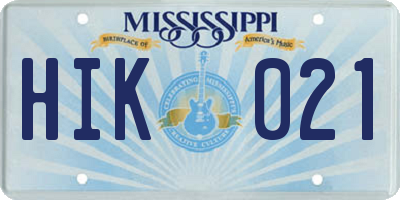 MS license plate HIK021