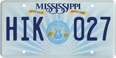 MS license plate HIK027